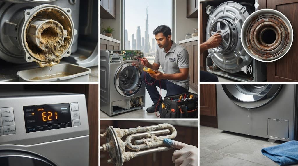 Common washing machine repair problems in Dubai including drainage issues noise leaks and error codes.washing machine repair faq dubai