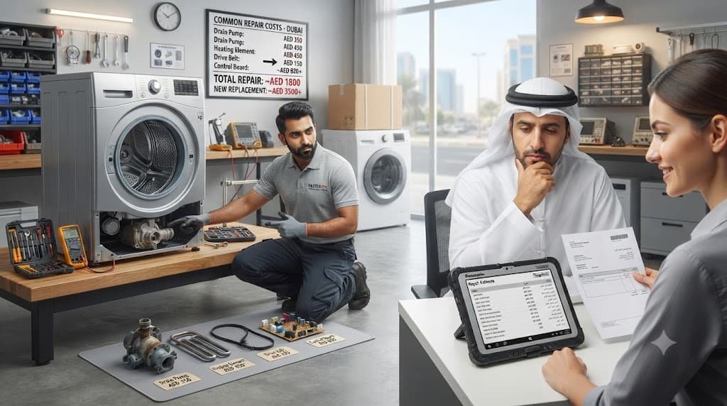 Common washing machine repair parts and cost comparison for Dubai homeowners.Washing Machine Repair Cost 